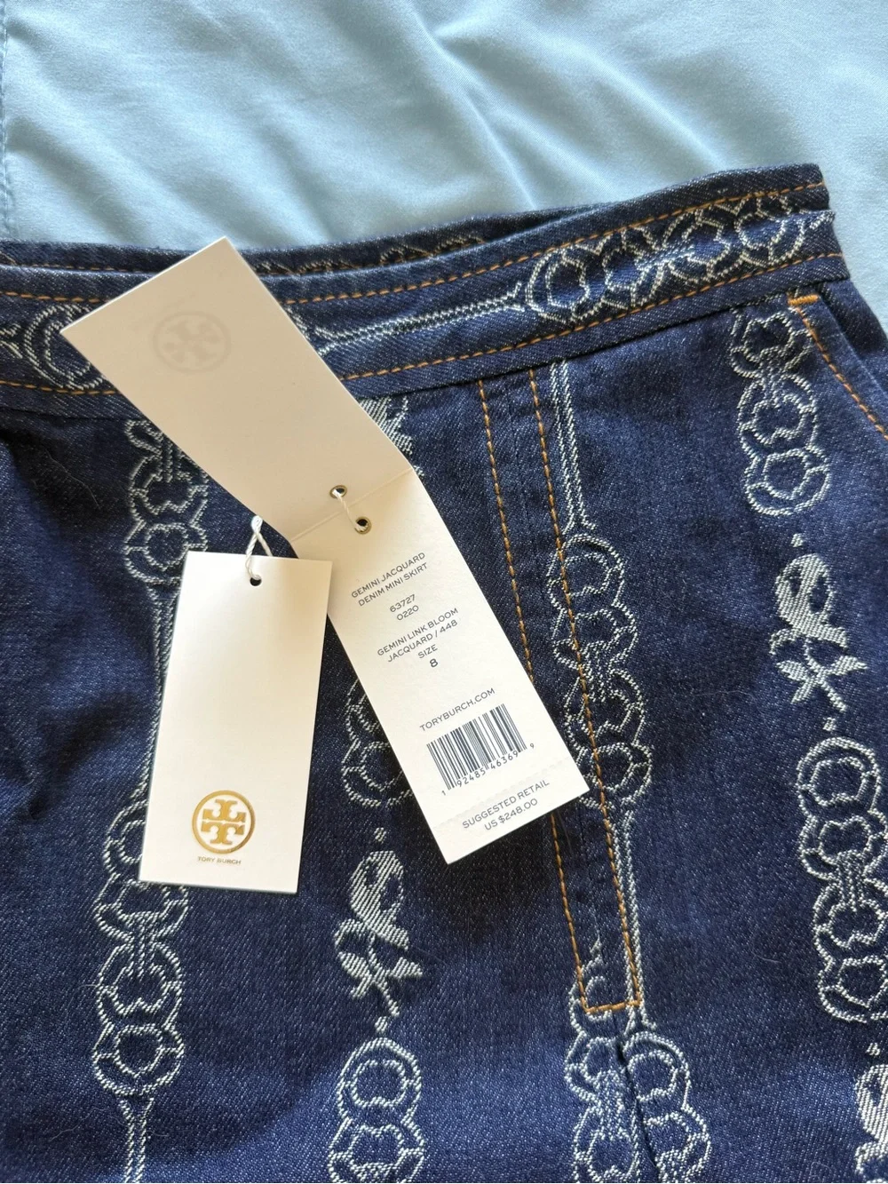 TORY BURCH Navy Printed A-Line Skirt 8